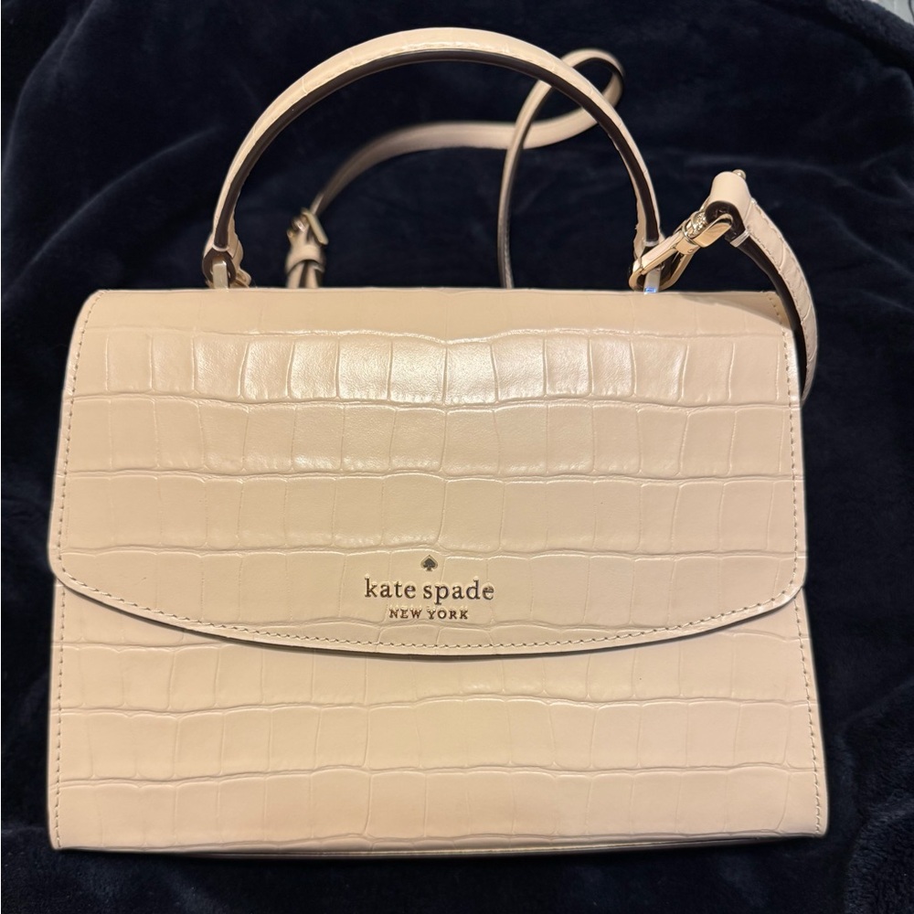 ♠️ kate spade Darcy Croc Embossed Top Handle Satchel Crossbody Bag, Bare NWOT